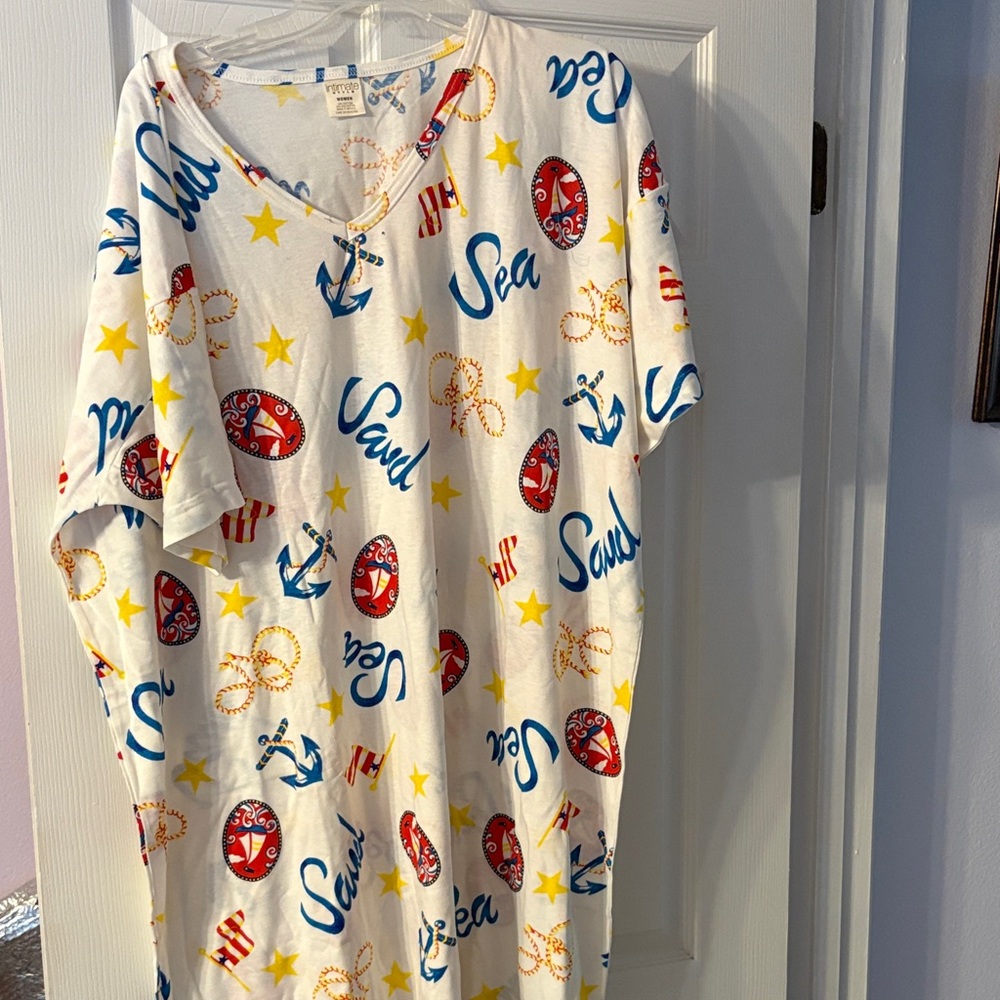 Women's Nautical Sea Print Chemise - White Blue Red